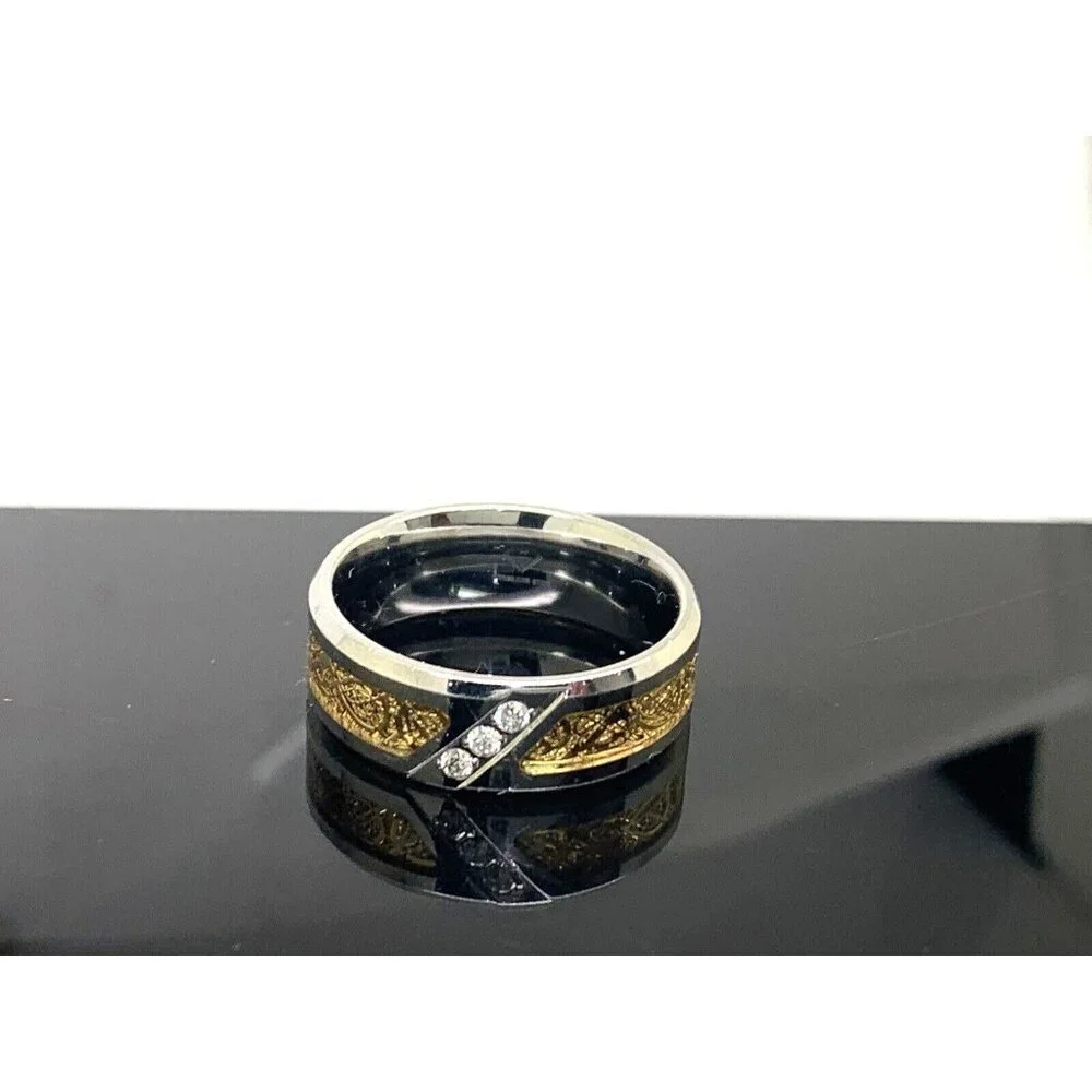 Men's Wedding Band Two Tone Steel 0.03ctw Diamond 8mm Wide Ring Size 10.75